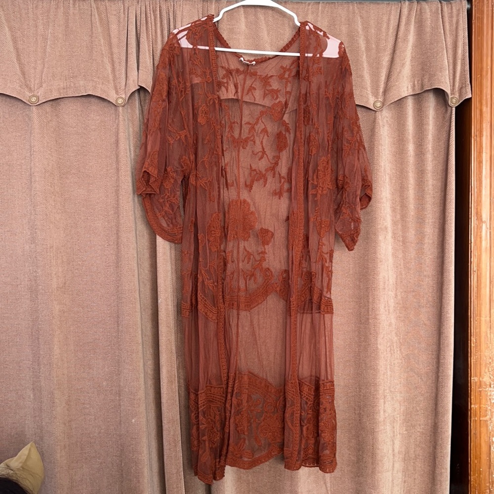 Throw over Rusty brown mesh cardigan